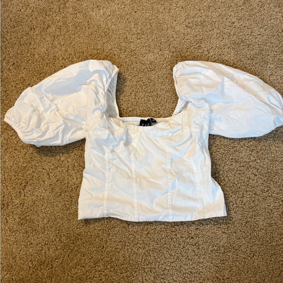 GAP Tops - GAP White Puff-Sleeve Square-Neck Crop Top